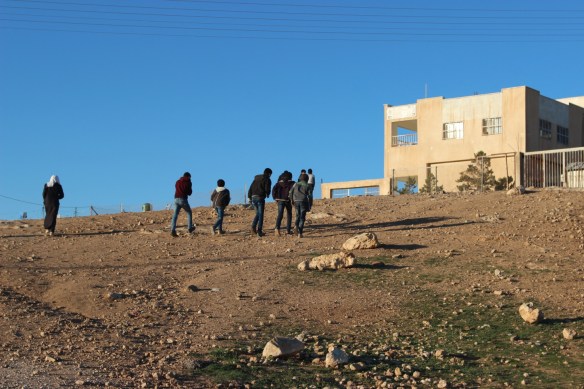 First stop at the Al Najada elementary school. For many children and their families, schools are the only way to learn about their rights in a ever growing surrounding of illegal settlements and military presence.  Photo by Rami Kolehmainen/HIRN. 